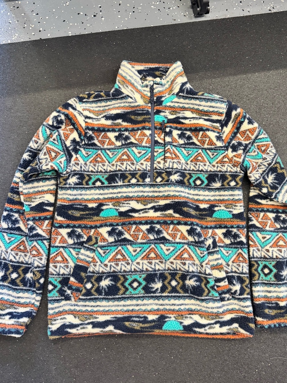 Billabong Men's Half-Zip Fleece Pullover Sweater - Turquoise, Navy & Cream Aztec